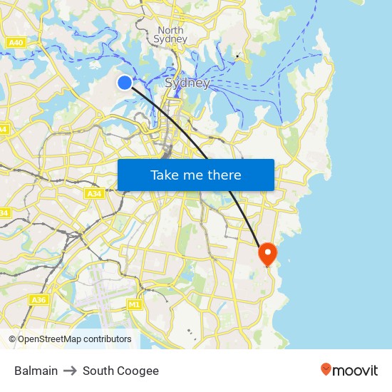 Balmain to South Coogee map