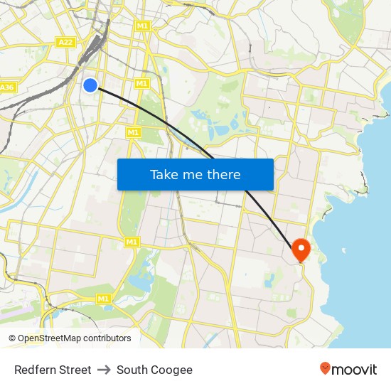 Redfern Street to South Coogee map