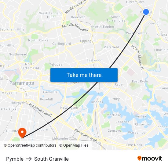 Pymble to South Granville, Sydney with public transportation