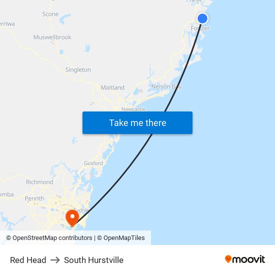 Red Head to South Hurstville map