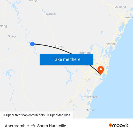 Abercrombie to South Hurstville map