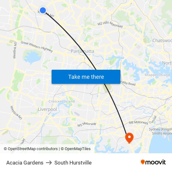 Acacia Gardens to South Hurstville map