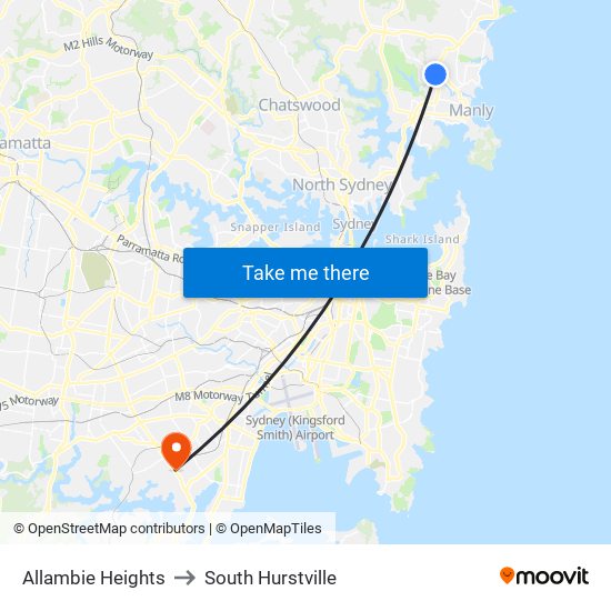 Allambie Heights to South Hurstville map