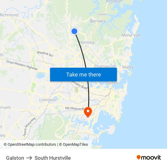 Galston to South Hurstville map