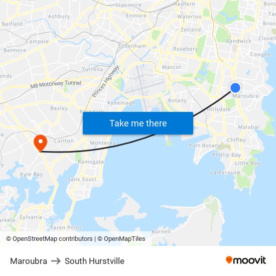 Maroubra to South Hurstville map