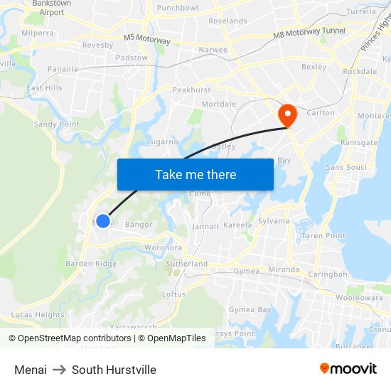 Menai to South Hurstville map