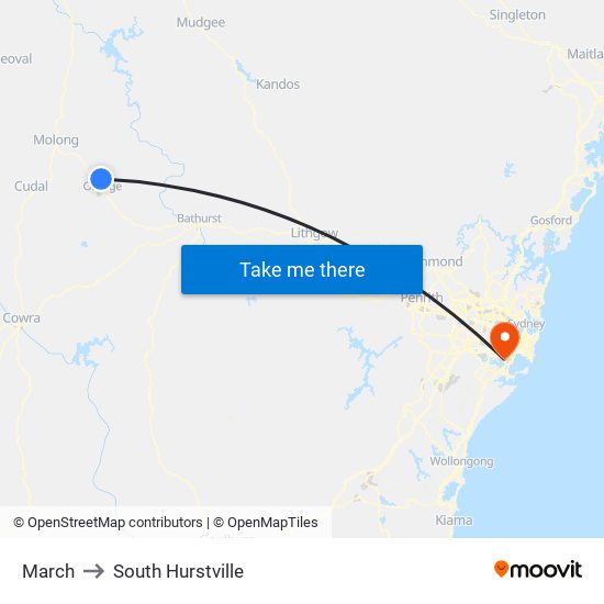 March to South Hurstville map