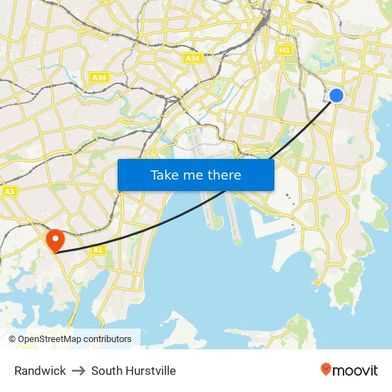 Randwick to South Hurstville map