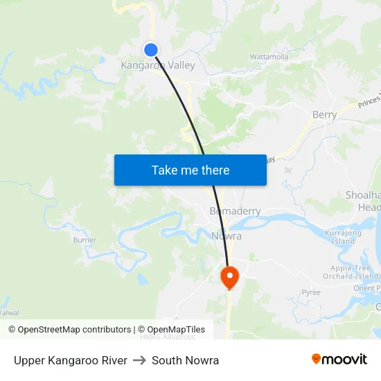 Upper Kangaroo River to South Nowra map