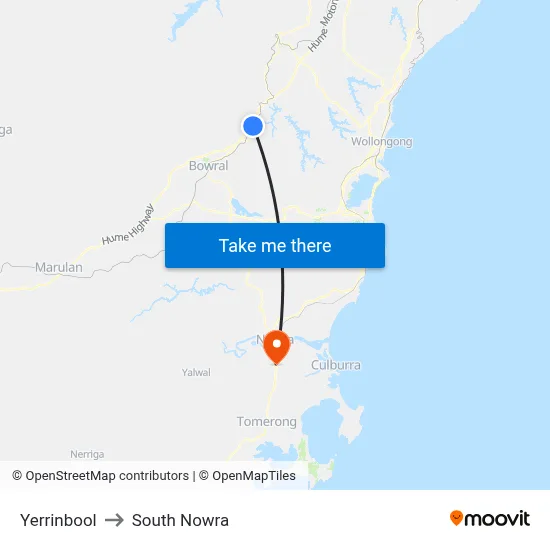 Yerrinbool to South Nowra map