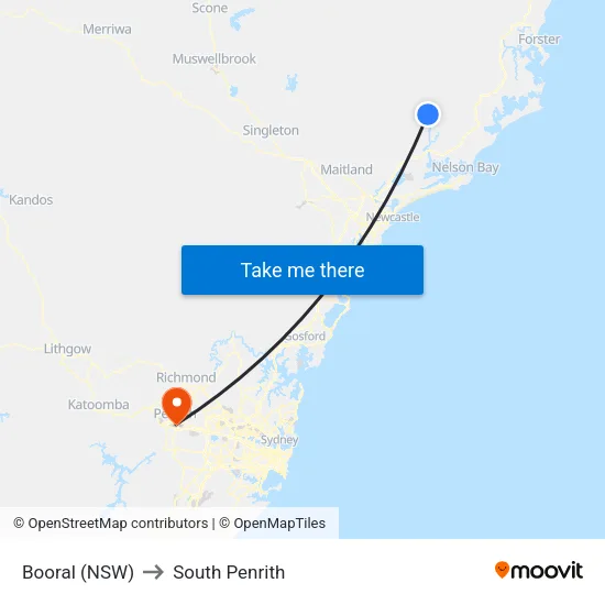 Booral (NSW) to South Penrith map