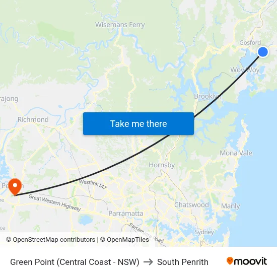 Green Point (Central Coast - NSW) to South Penrith map