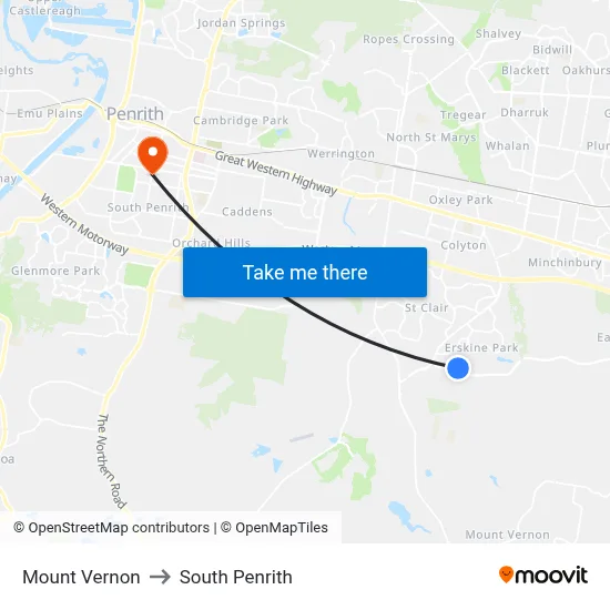 Mount Vernon to South Penrith map