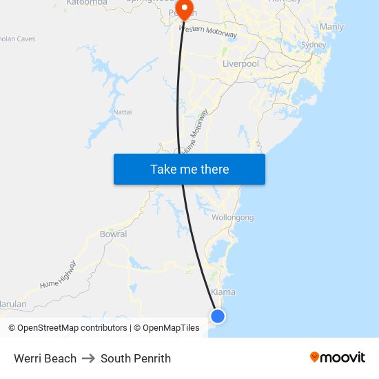 Werri Beach to South Penrith map