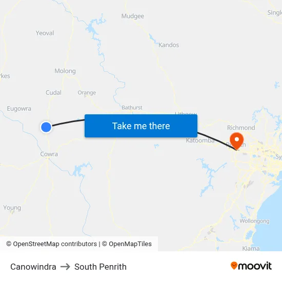 Canowindra to South Penrith map