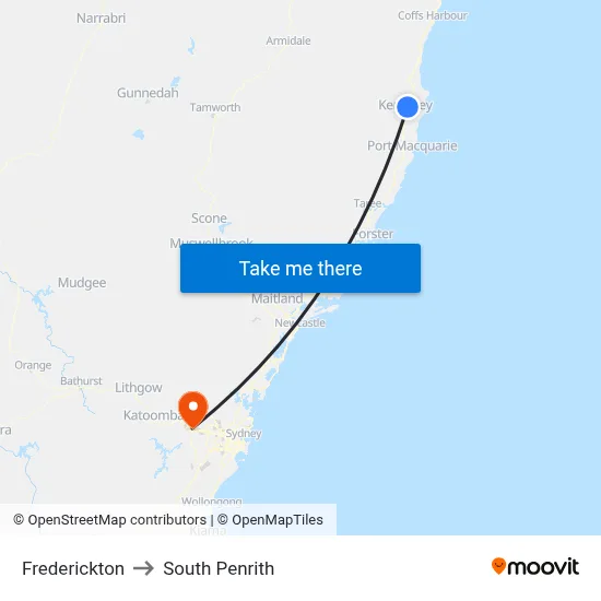 Frederickton to South Penrith map