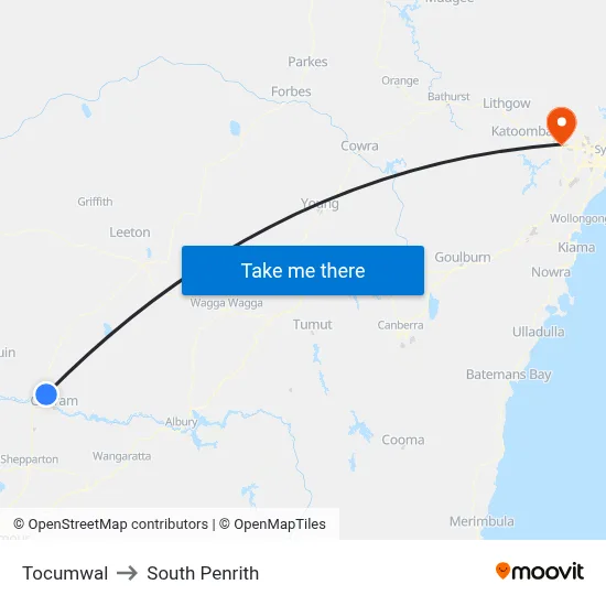 Tocumwal to South Penrith map