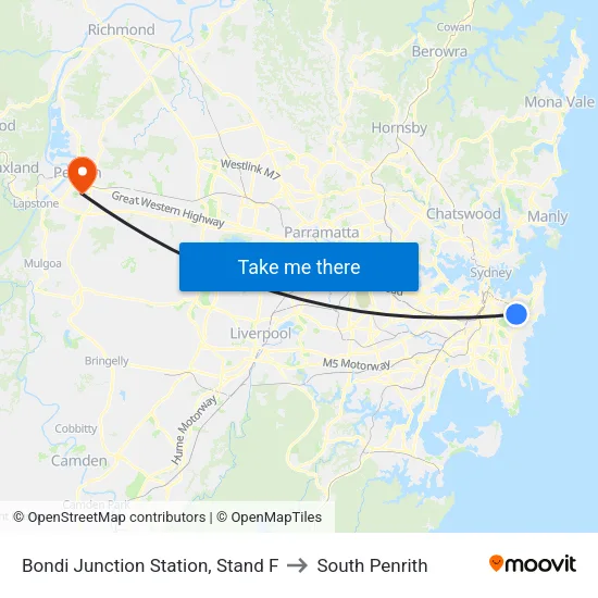Bondi Junction Station, Stand F to South Penrith map