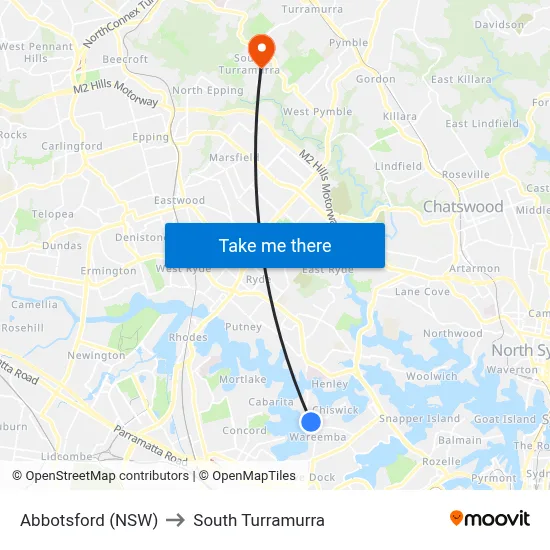 Abbotsford (NSW) to South Turramurra map