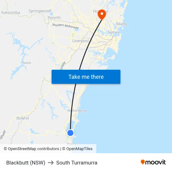 Blackbutt (NSW) to South Turramurra map