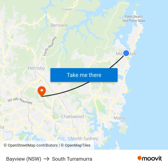 Bayview (NSW) to South Turramurra map