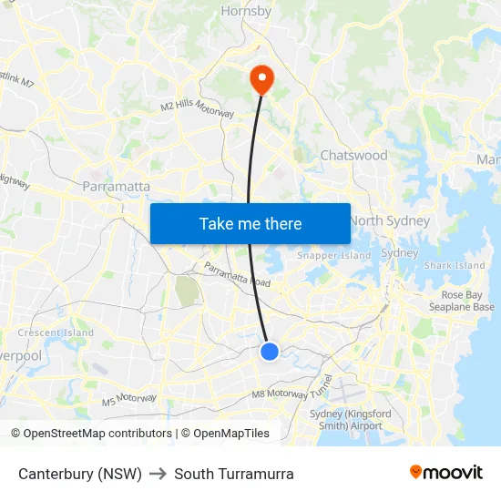 Canterbury (NSW) to South Turramurra map