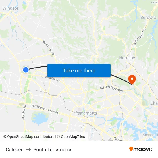 Colebee to South Turramurra map