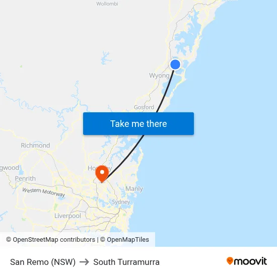 San Remo (NSW) to South Turramurra map