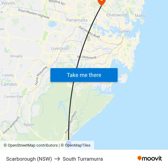 Scarborough (NSW) to South Turramurra map