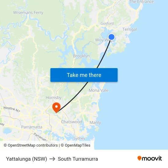 Yattalunga (NSW) to South Turramurra map