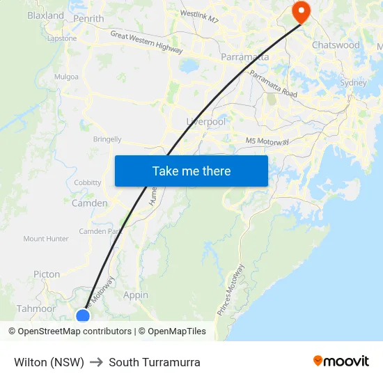 Wilton (NSW) to South Turramurra map