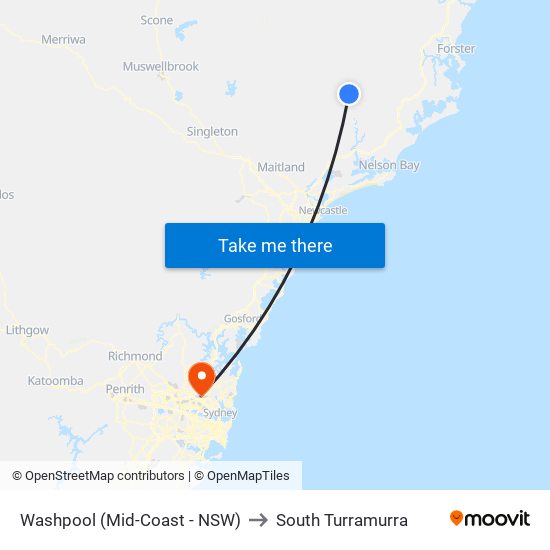 Washpool (Mid-Coast - NSW) to South Turramurra map