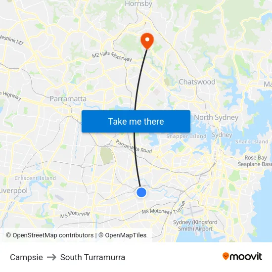 Campsie to South Turramurra map