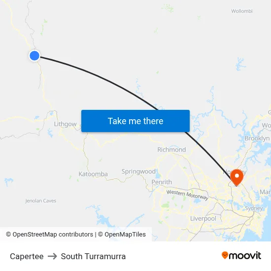 Capertee to South Turramurra map