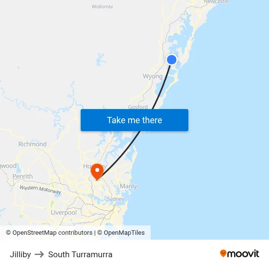 Jilliby to South Turramurra map