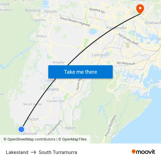 Lakesland to South Turramurra map
