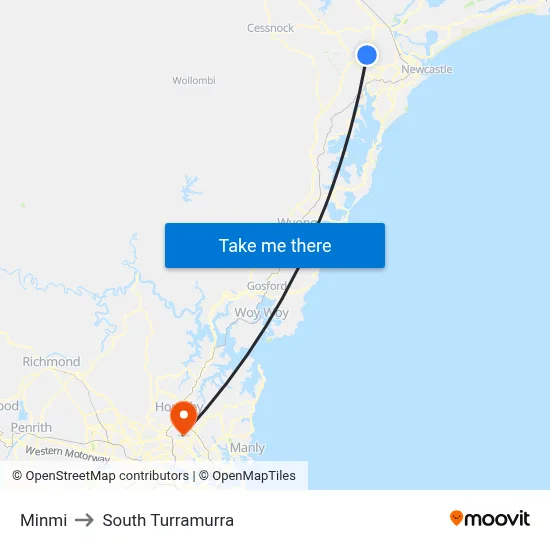 Minmi to South Turramurra map
