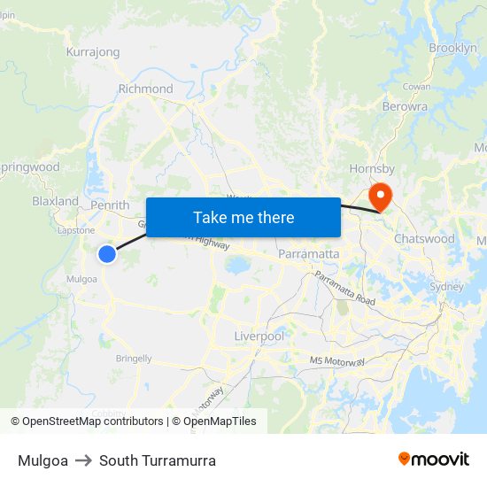 Mulgoa to South Turramurra map