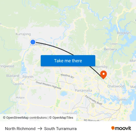 North Richmond to South Turramurra map