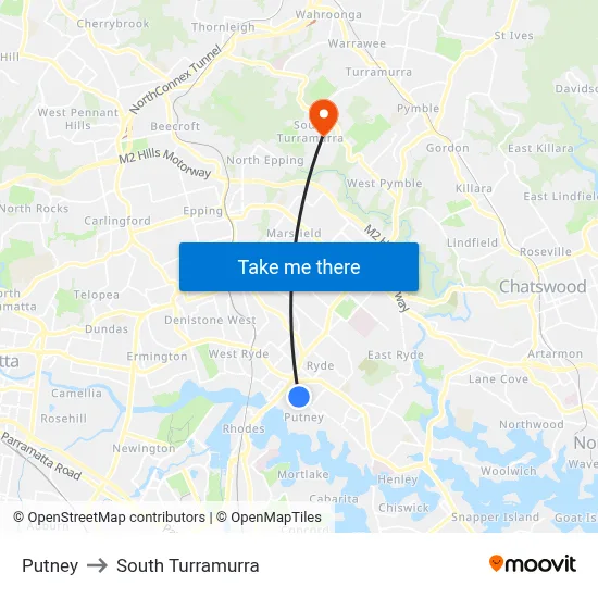 Putney to South Turramurra map