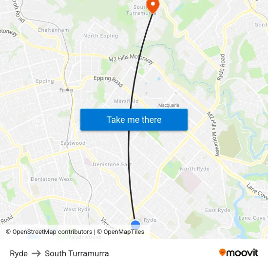 Ryde to South Turramurra map