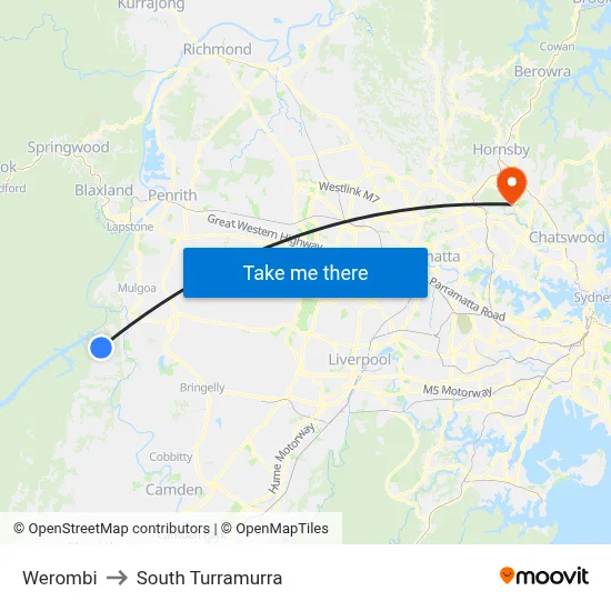 Werombi to South Turramurra map