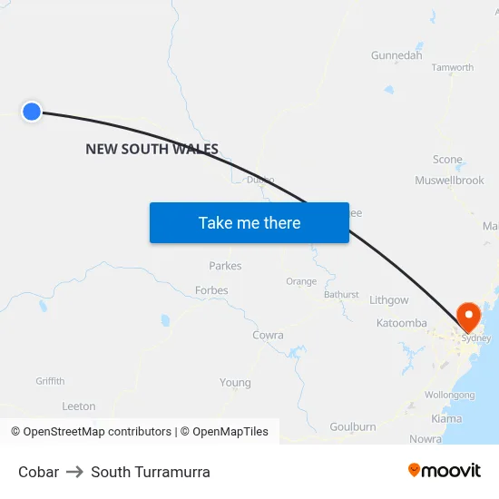 Cobar to South Turramurra map