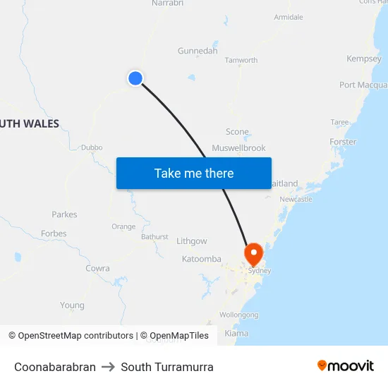 Coonabarabran to South Turramurra map