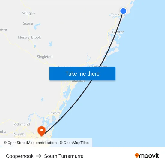 Coopernook to South Turramurra map