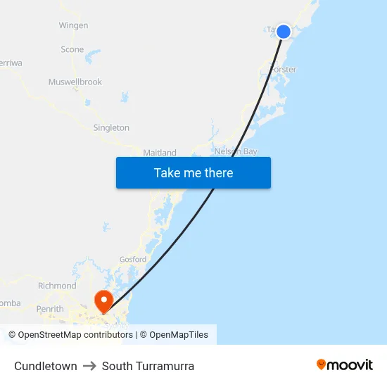 Cundletown to South Turramurra map