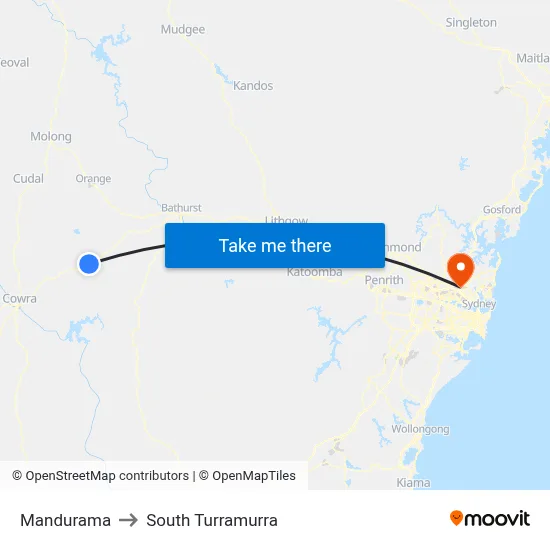 Mandurama to South Turramurra map
