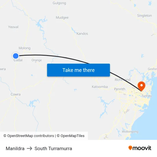 Manildra to South Turramurra map
