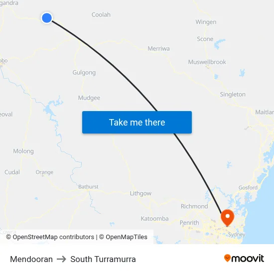 Mendooran to South Turramurra map