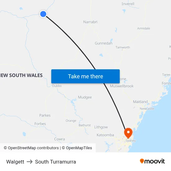 Walgett to South Turramurra map